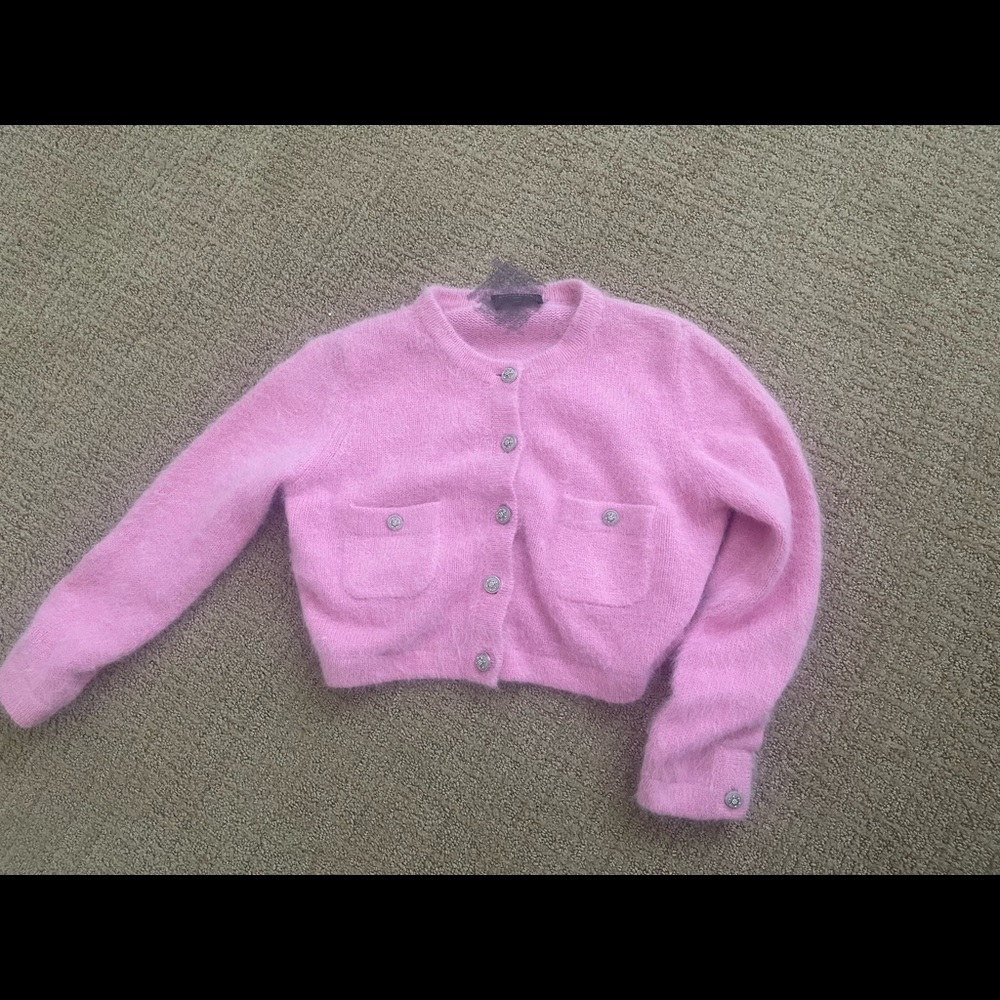 Pink crop snowflake cardigan NWT